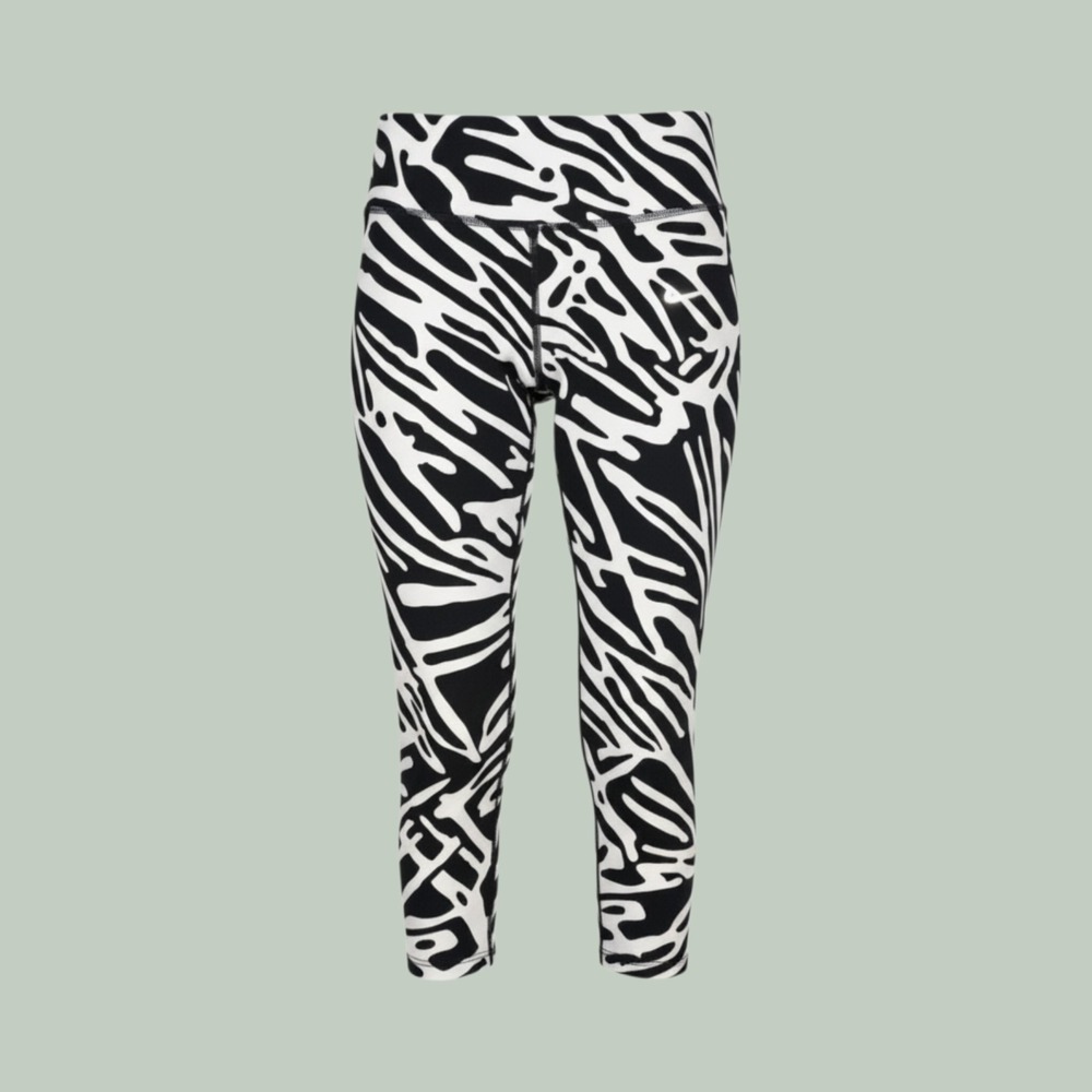 Nike Running Dri-FIT Zebra Print Mesh Panel Cropped Leggings Black White Medium